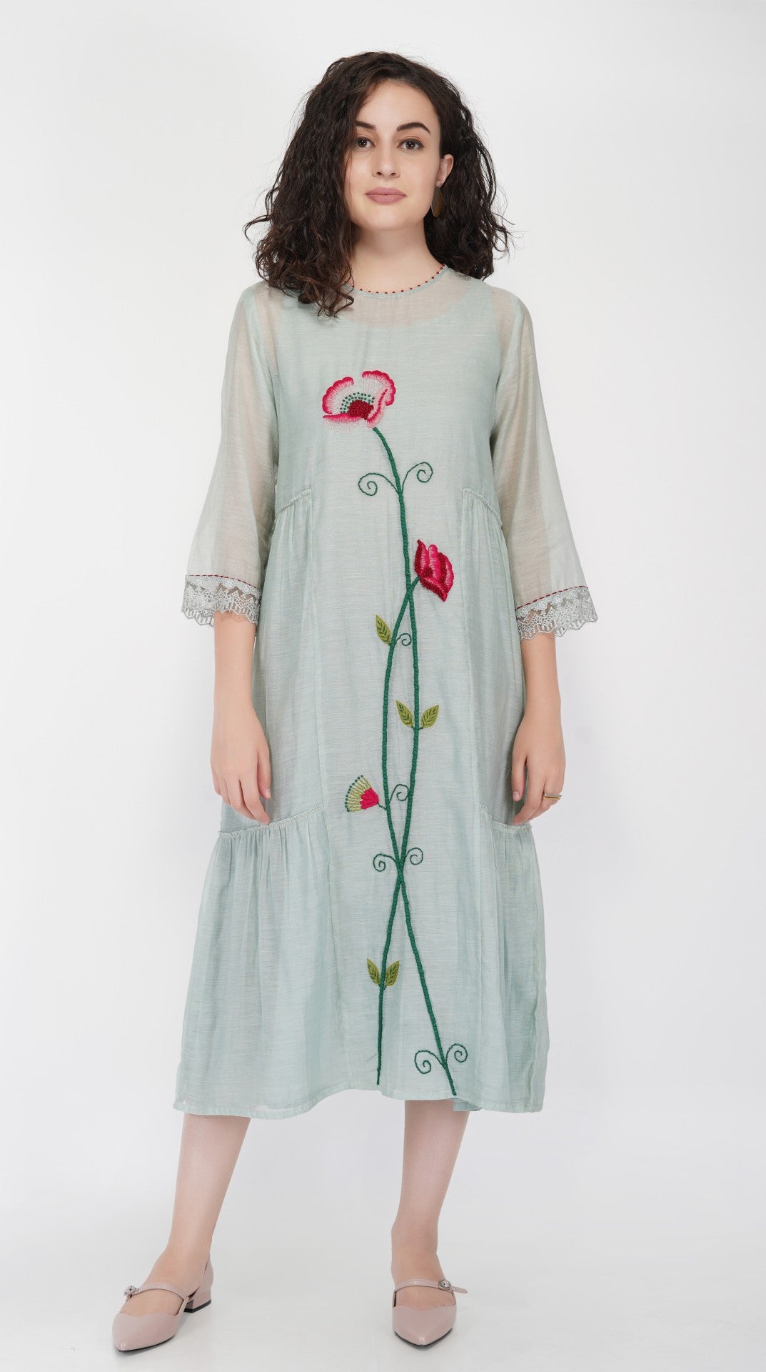 SAAWAN FLOWER TIER DRESS WITH KHADI ORGANZA PANTS