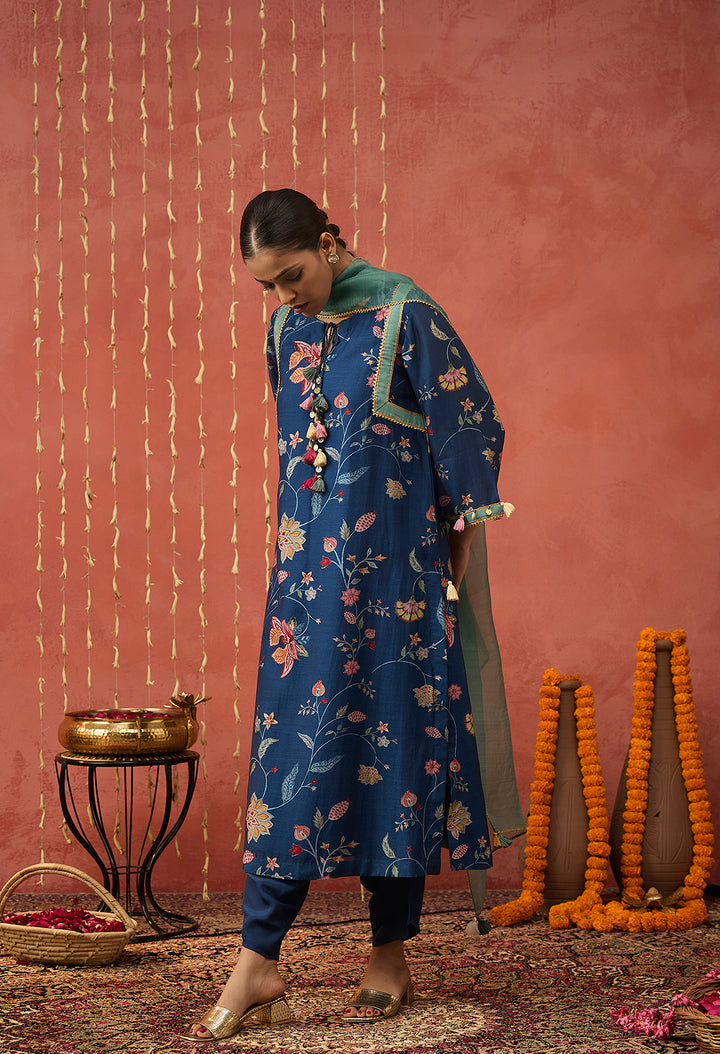 RAMANI-BLUE CHINTZ LONG KURTA