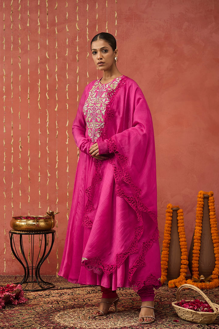 SHUBHA- FUCHSIA PINK  EMBROIDERED ANARAKALI SET