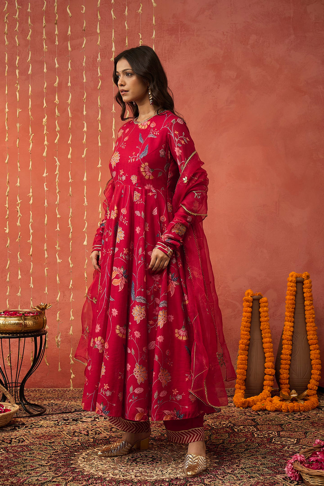 KALYANI-RED CHINTZ ANARKALI SET