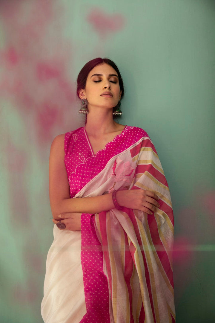 BAHAAR PINK POLKA CHANDERI BLOUSE