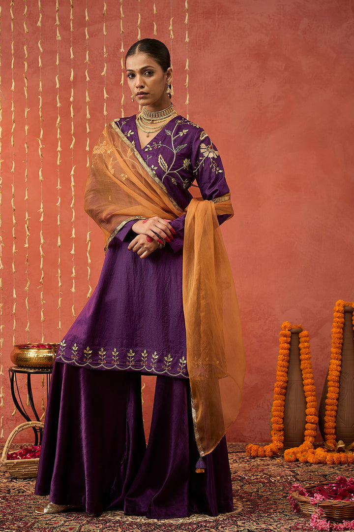 PURPLE MASHRU SILK SHARARA