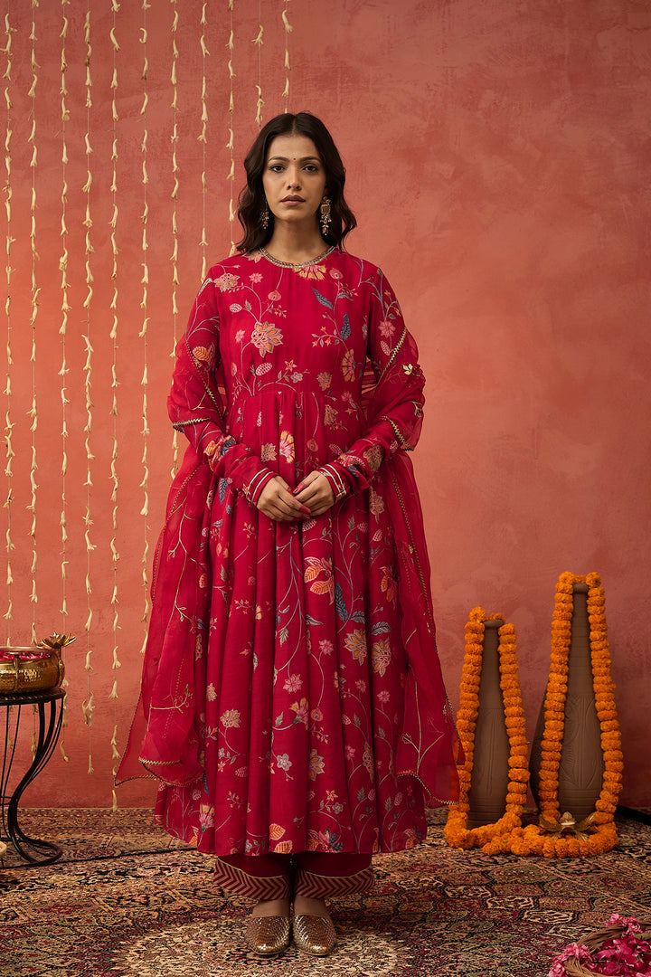 KALYANI-RED CHINTZ ANARKALI