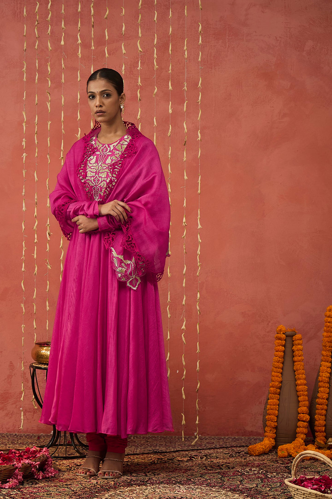 SHUBHA- FUCHSIA PINK  EMBROIDERED ANARAKALI SET