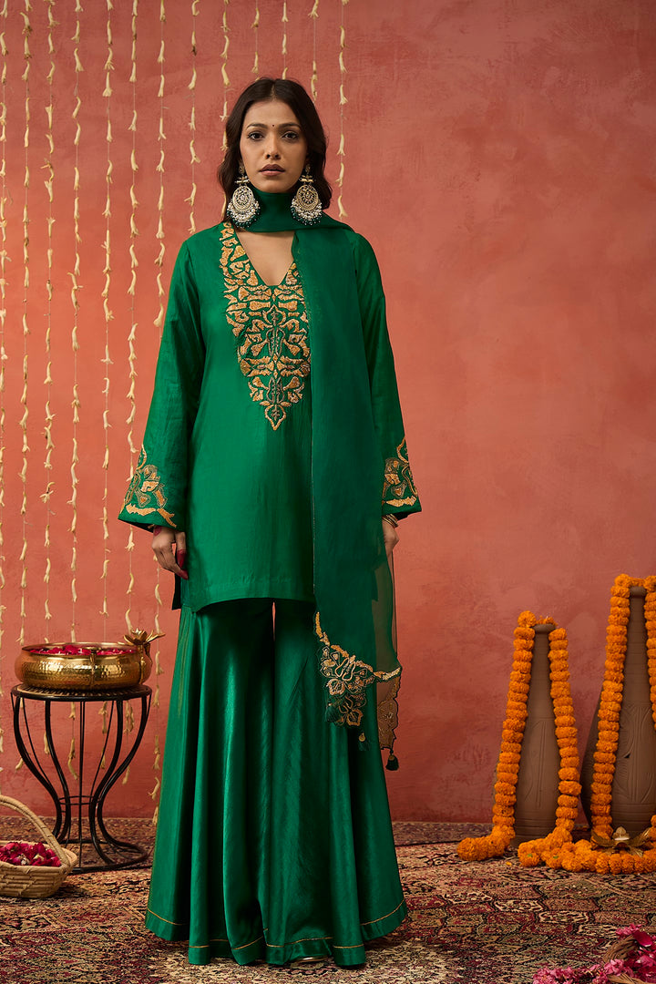 EMERALD GREEN MASHRU SILK SHARARA