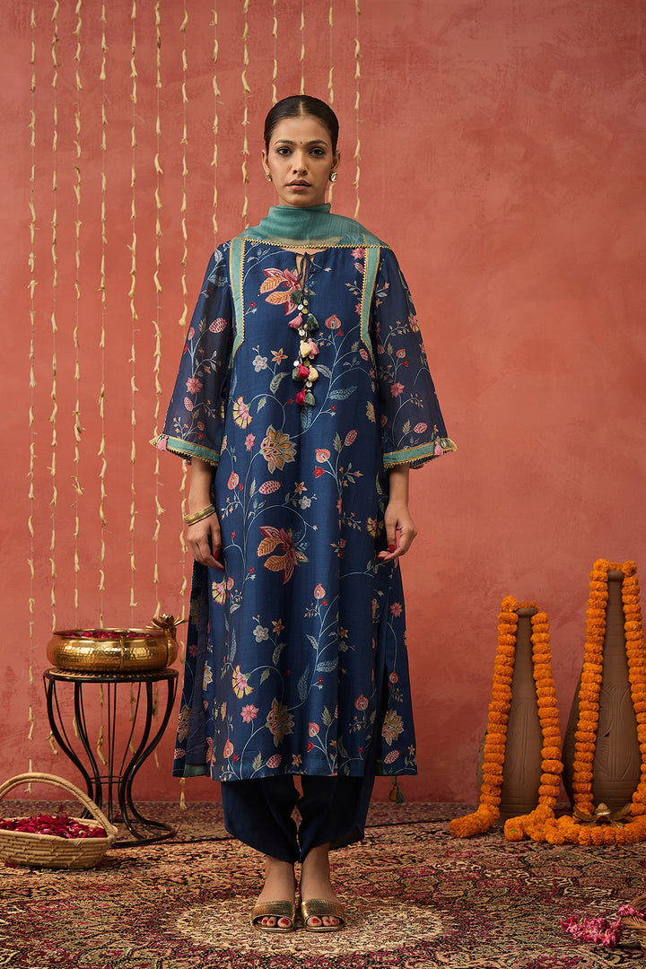 RAMANI- BLUE CHINTZ LONG KURTA SET