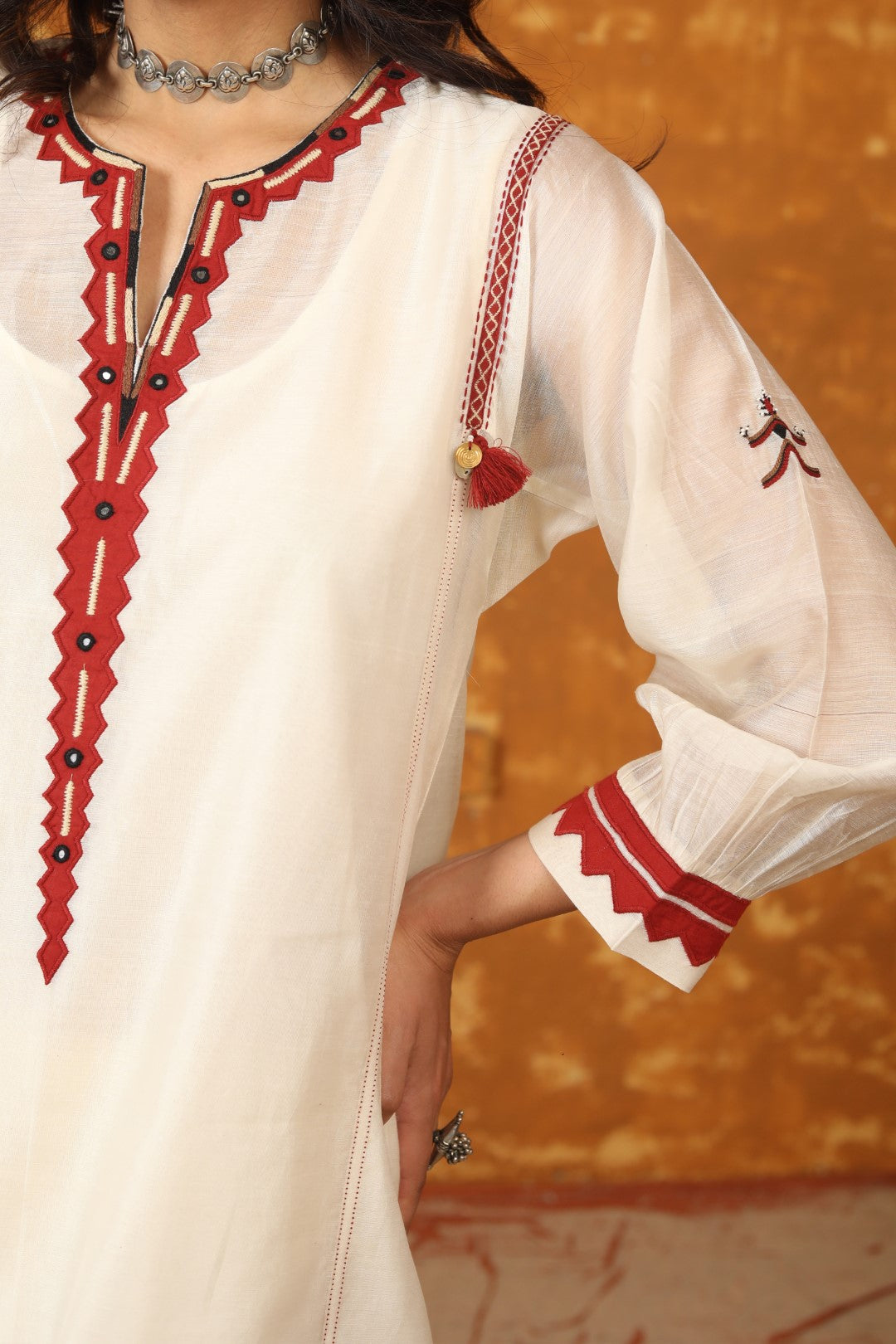 Ivory Triangle Appliuqe Work Kurta