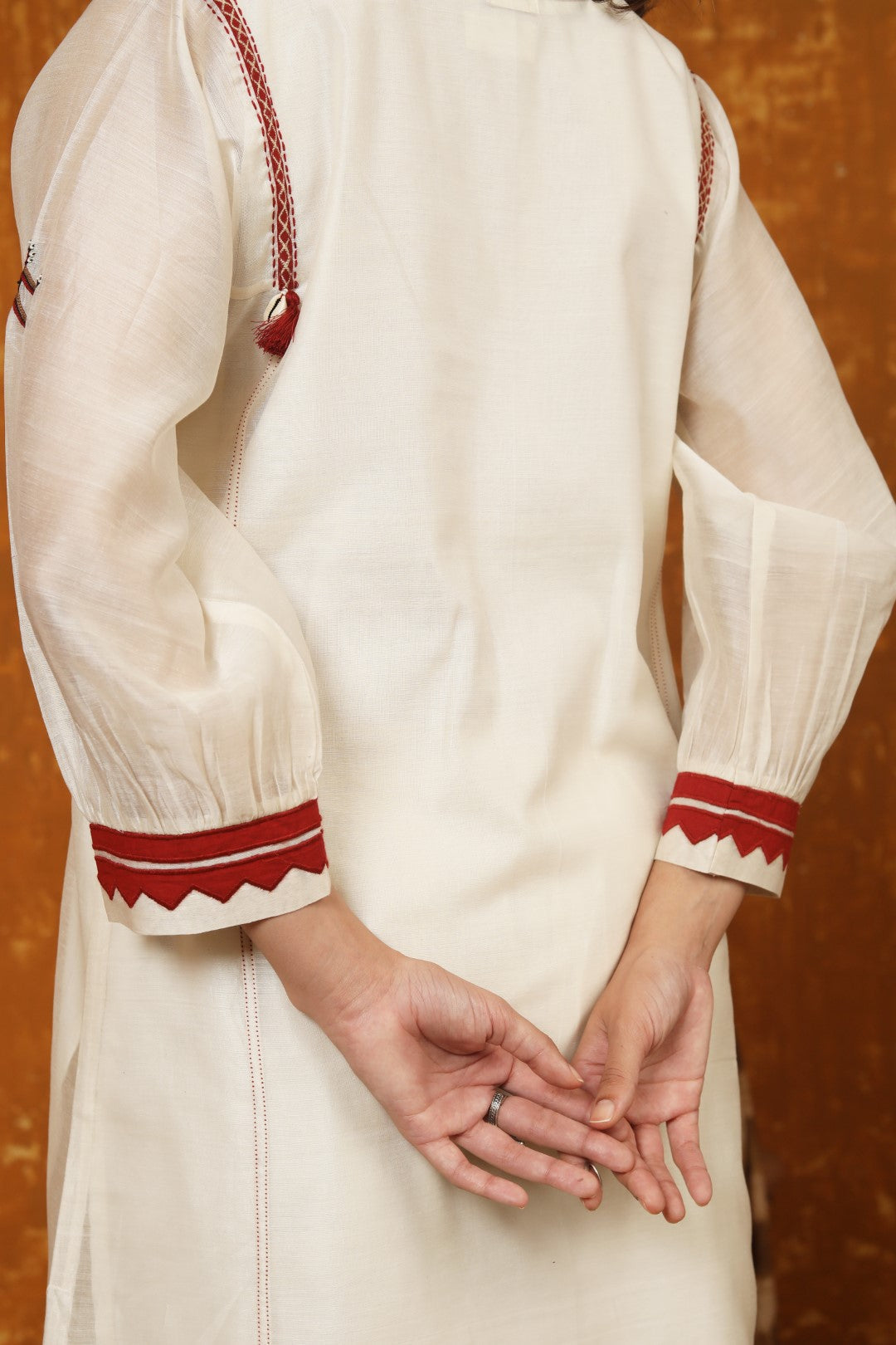 Ivory Triangle Appliuqe Work Kurta With Pants & Dupatta