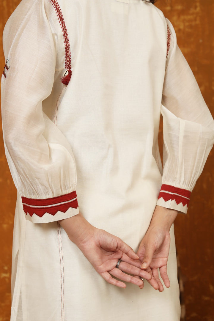 Ivory Triangle Appliuqe Work Kurta