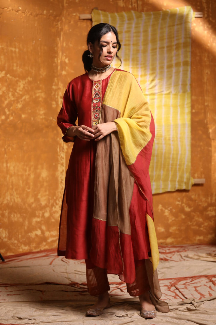 Chanderi Color Block Dupatta