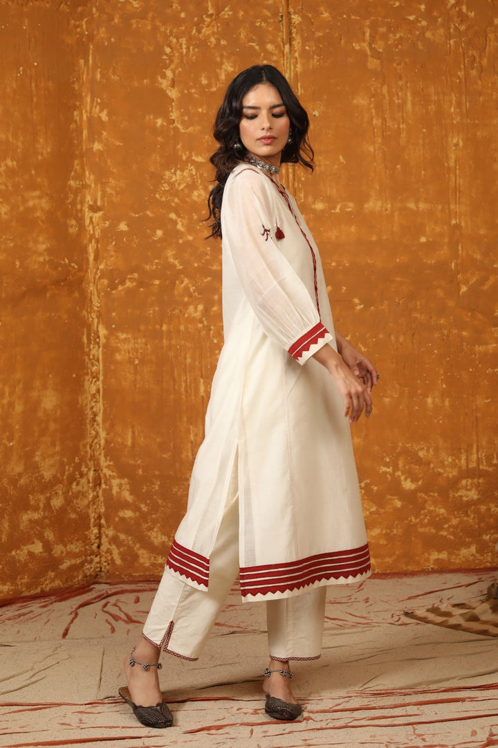 Ivory Triangle Appliuqe Work Kurta