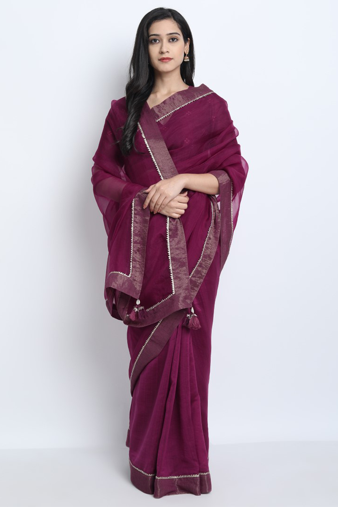 WINE CHANDERI WITH GOTA DETAILING JAIMINI SAREE