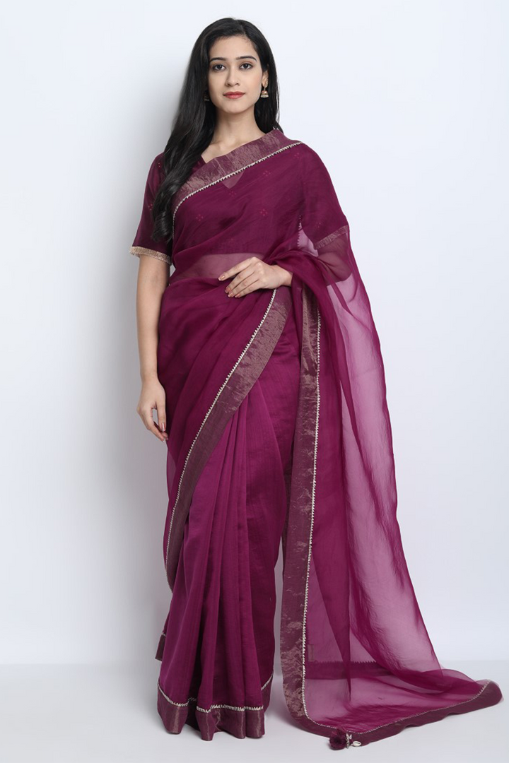 WINE CHANDERI WITH GOTA DETAILING JAIMINI SAREE