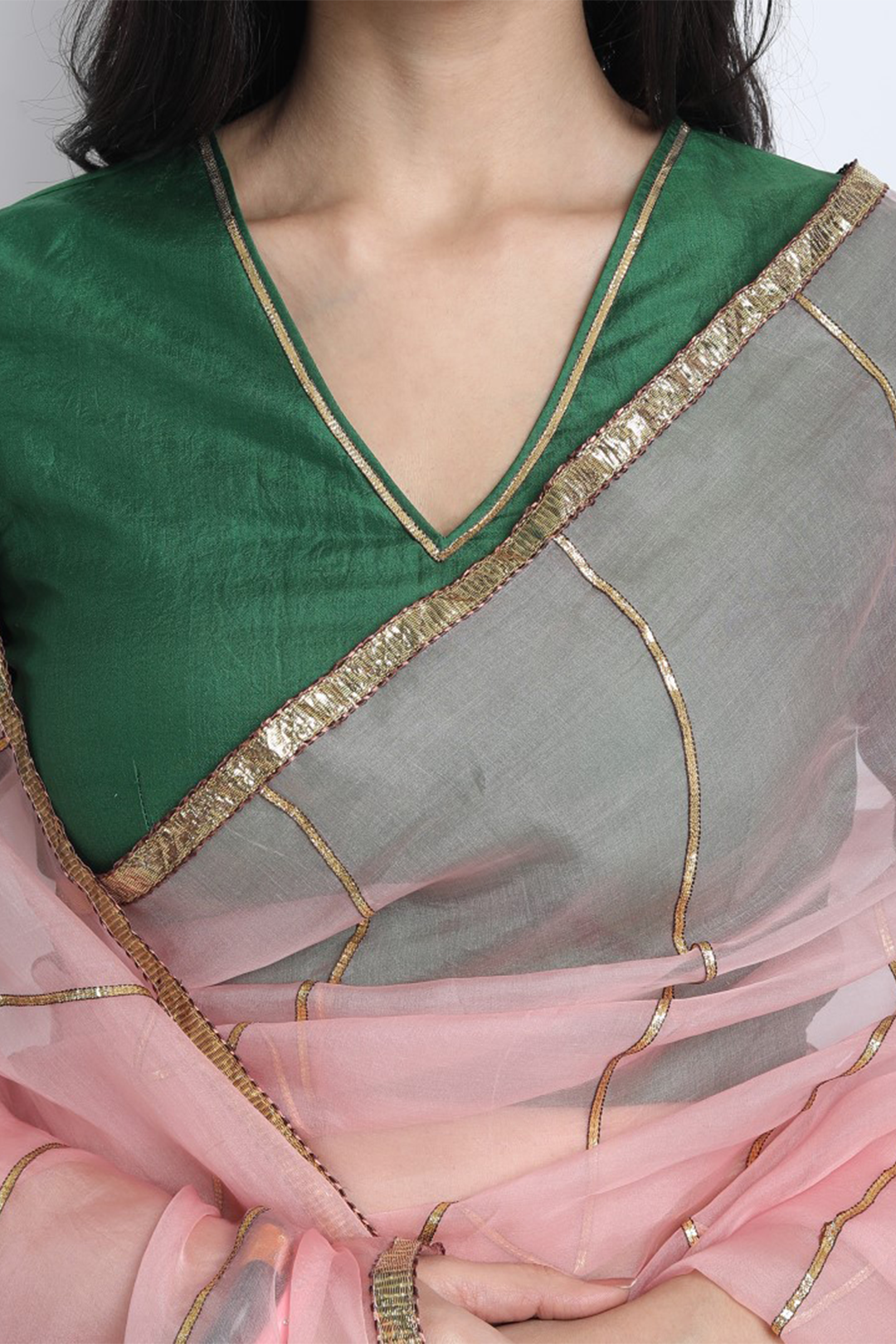 BABY PINK NATURAL SILK WITH ORGANZA SAMYUKTA SAREE