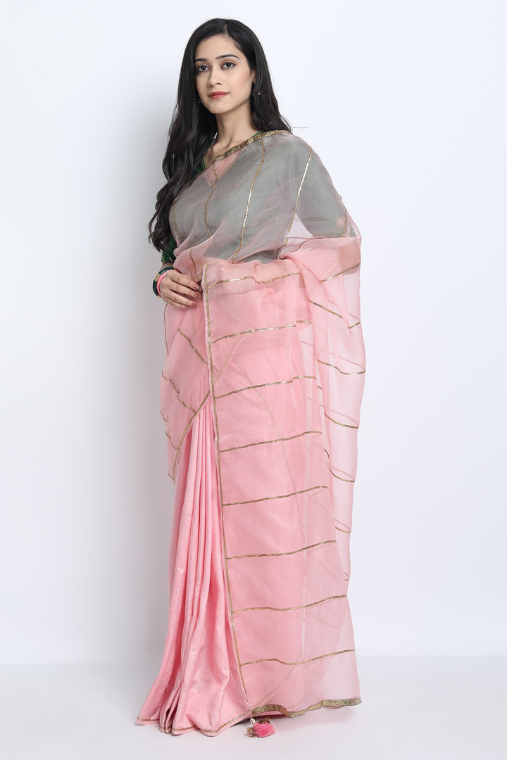 BABY PINK NATURAL SILK WITH ORGANZA SAMYUKTA SAREE