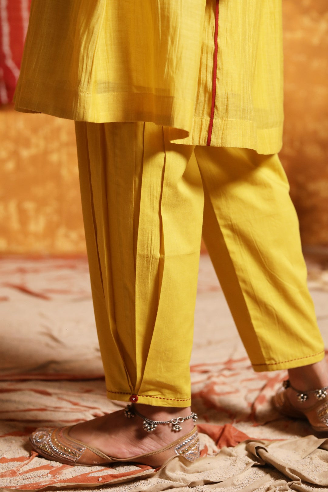 Mustard Cotton Salwar With Pleats