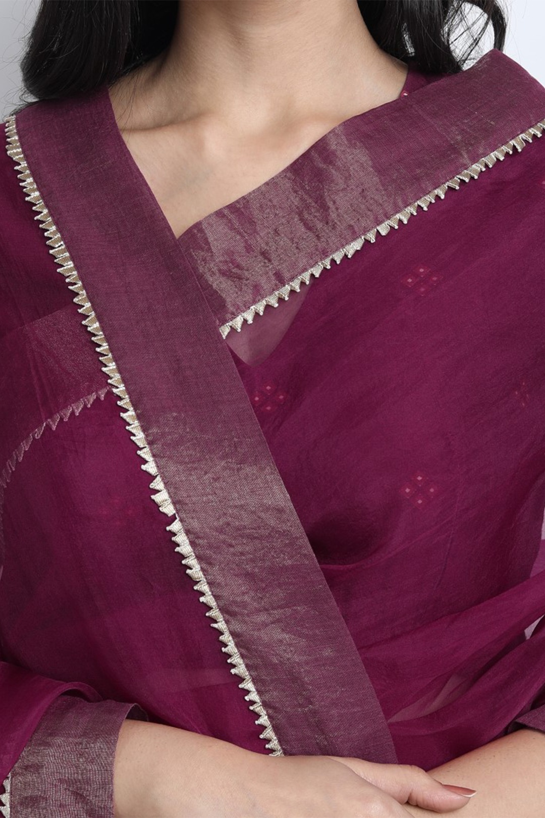 WINE CHANDERI WITH GOTA DETAILING JAIMINI SAREE