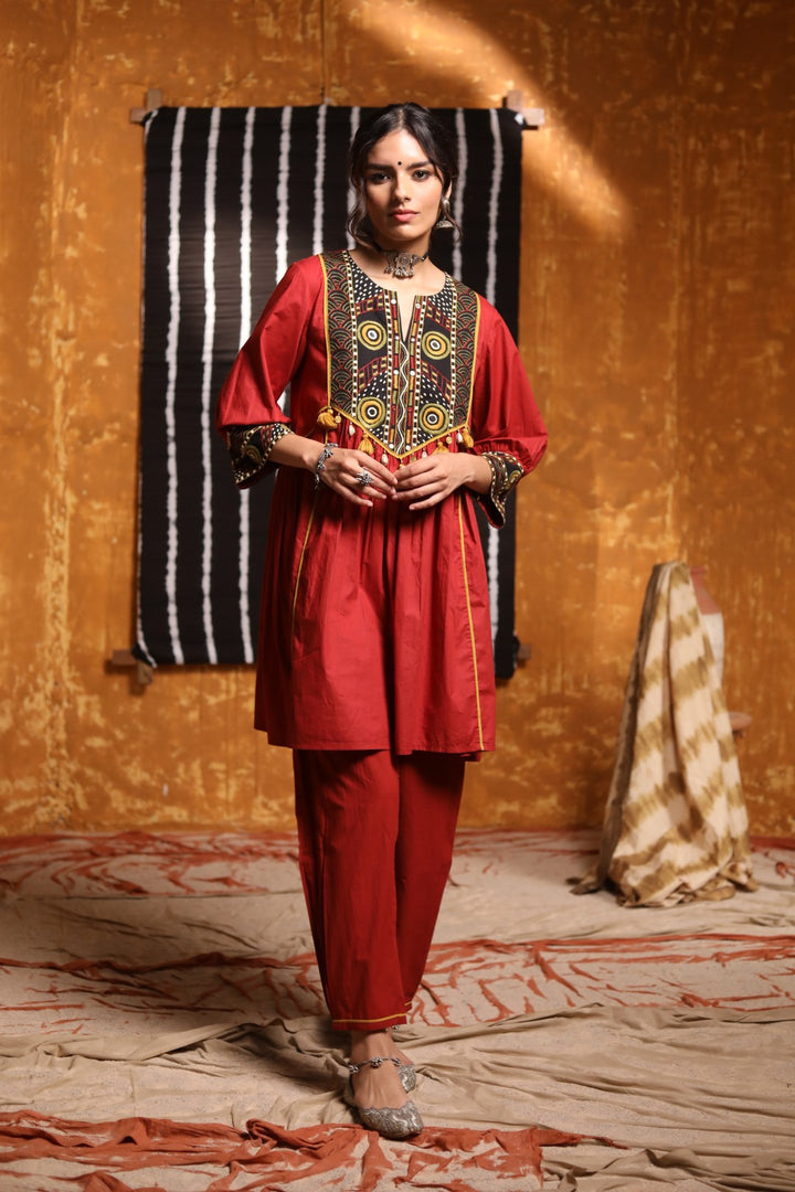 Maroon Cotton Salwar With Pleats