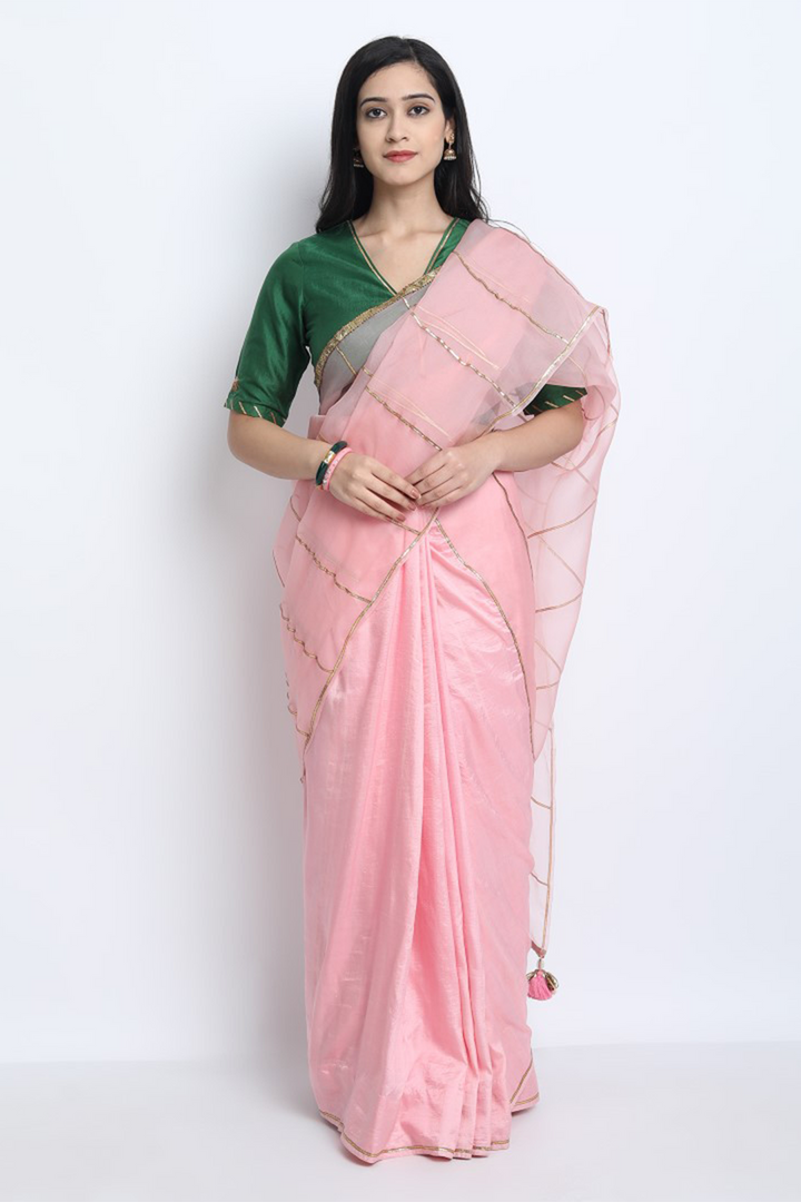 BABY PINK NATURAL SILK WITH ORGANZA SAMYUKTA SAREE