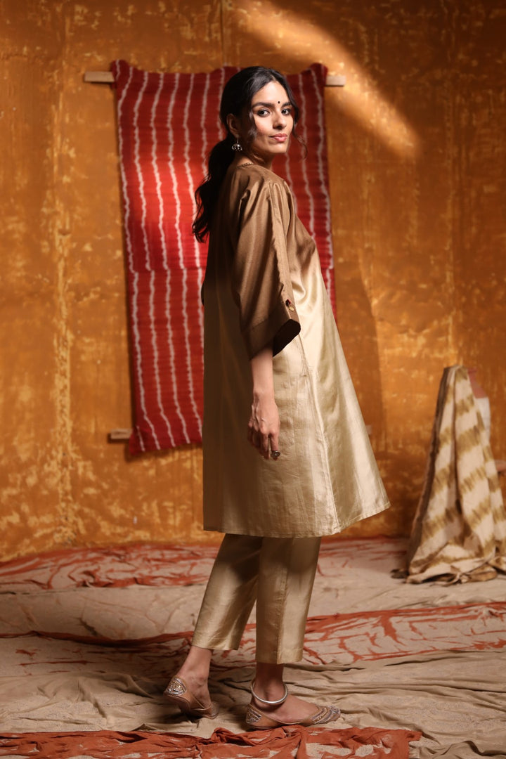 Brown Ombre Silk Kimono With Pant