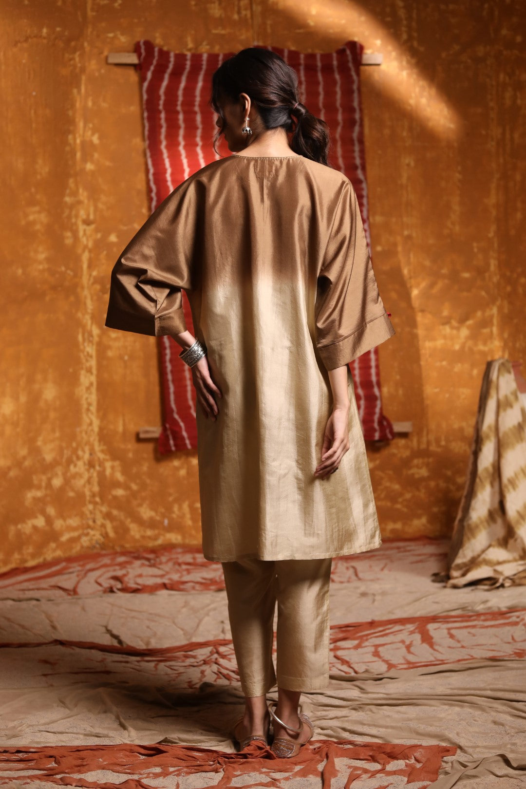 Brown Ombre Silk Kimono With Pant