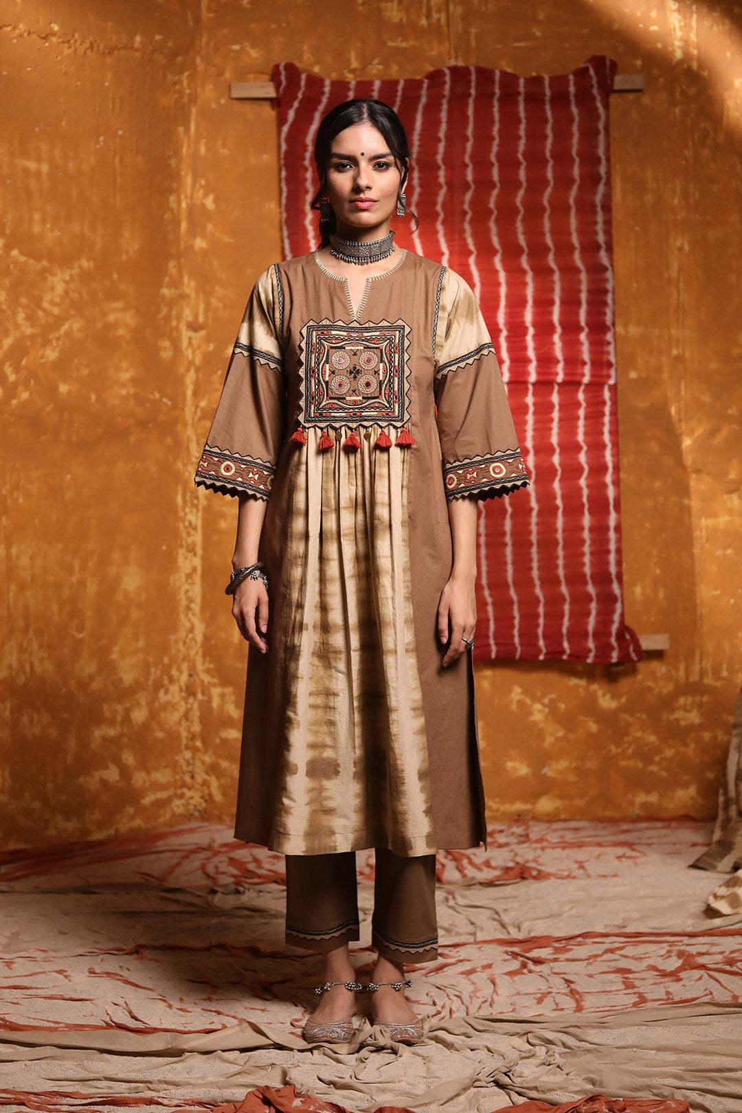 Brown Beige Colour Patch Kurta