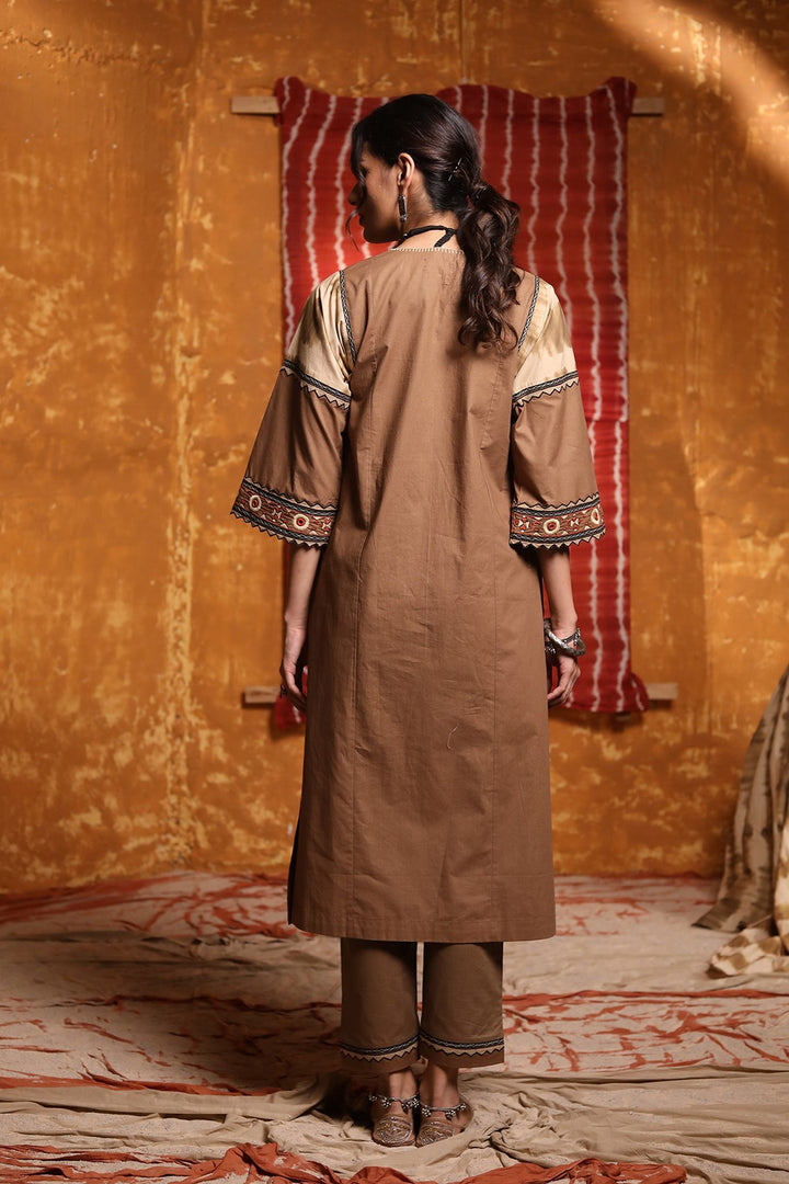 Brown Beige Colour Patch Kurta with Pants