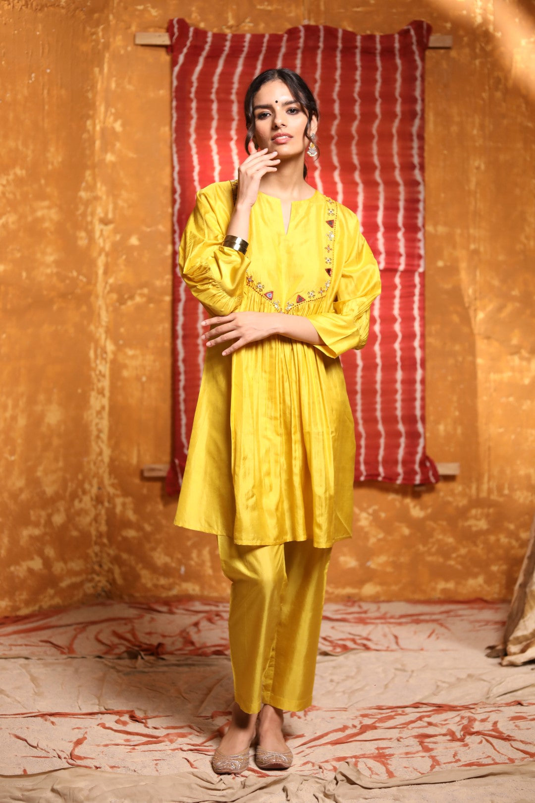 Mustard Silk Straight Pant