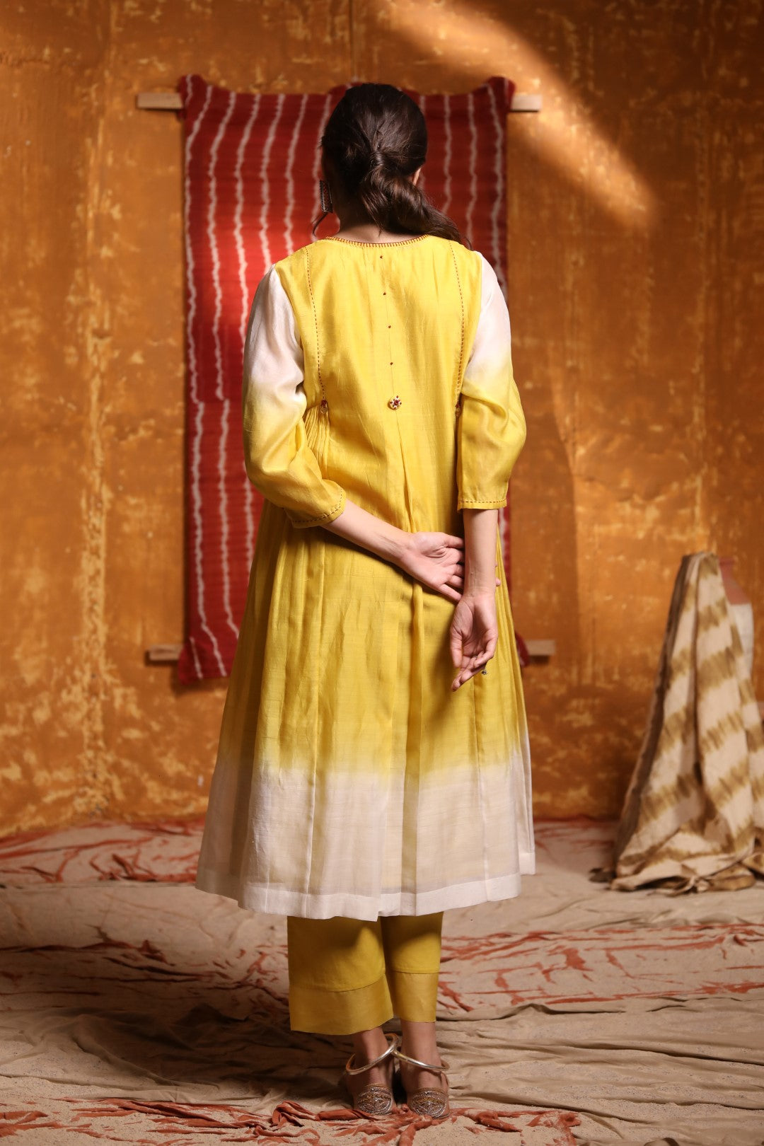 Mustard Cotton Pants With Organza