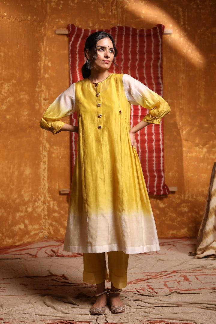 Mustard Cotton Pants With Organza