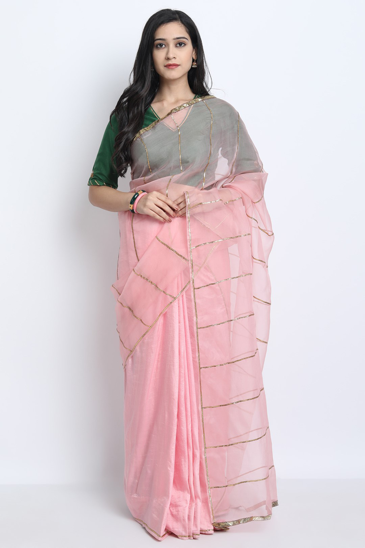 BABY PINK NATURAL SILK WITH ORGANZA SAMYUKTA SAREE