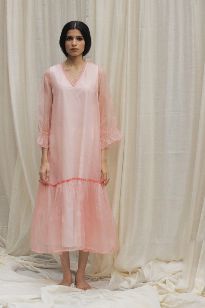 BABY PINK ORGANZA GATHER FRILL DRESS