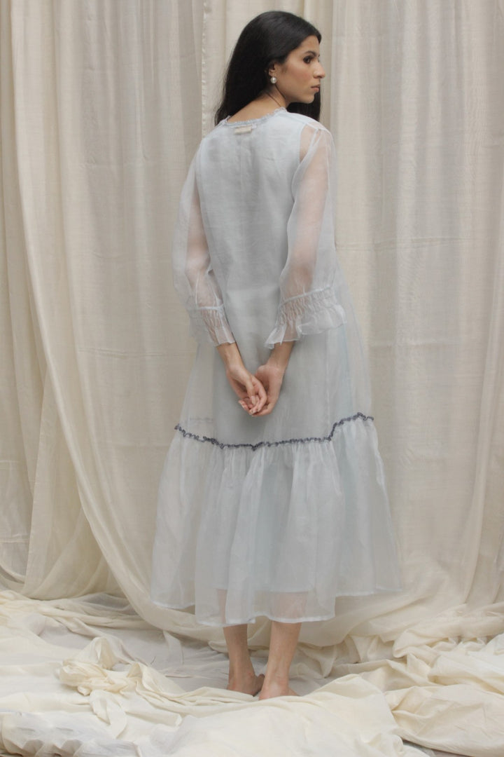 POWDER BLUE ORGANZA GATHER FRILL DRESS