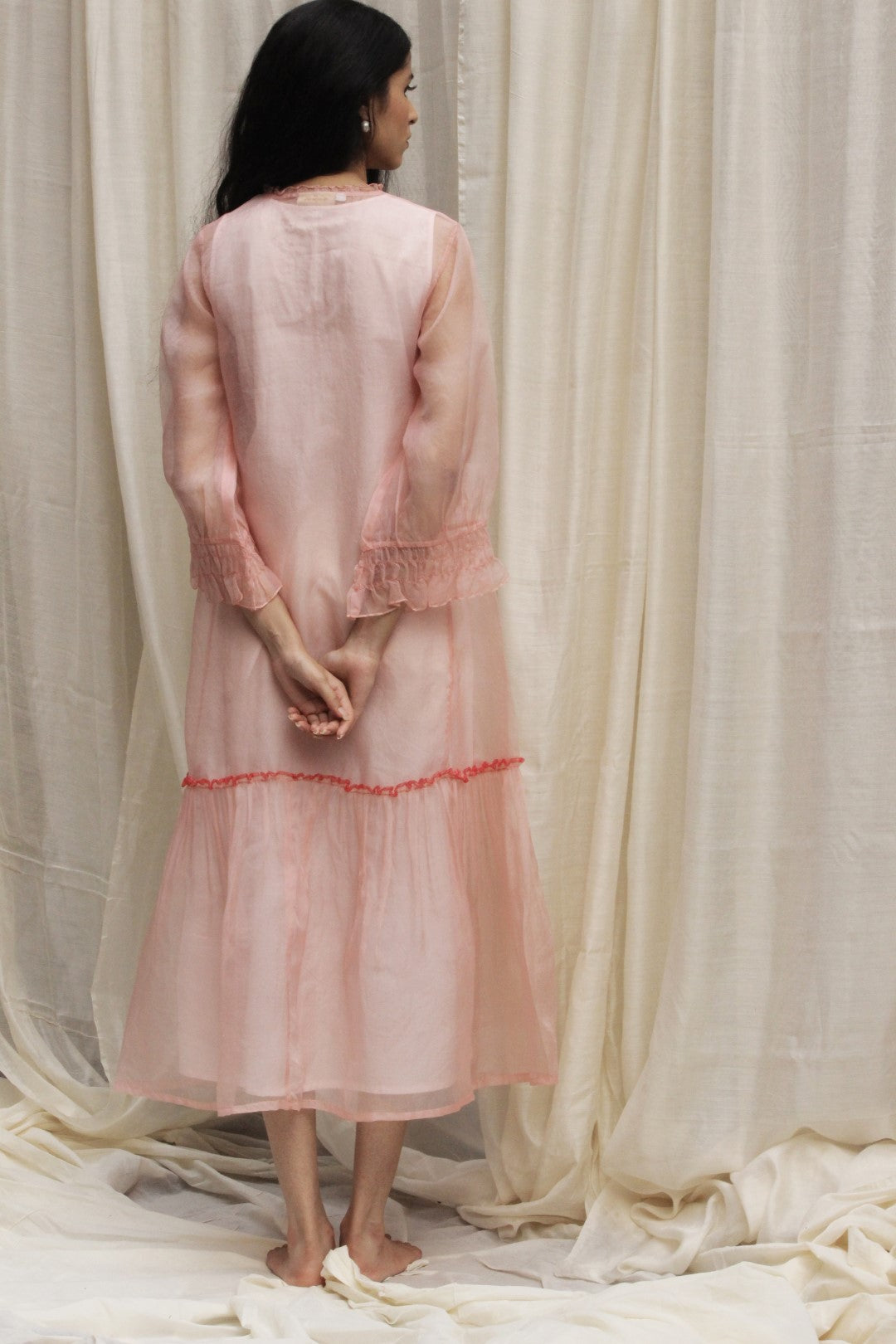 BABY PINK ORGANZA GATHER FRILL DRESS