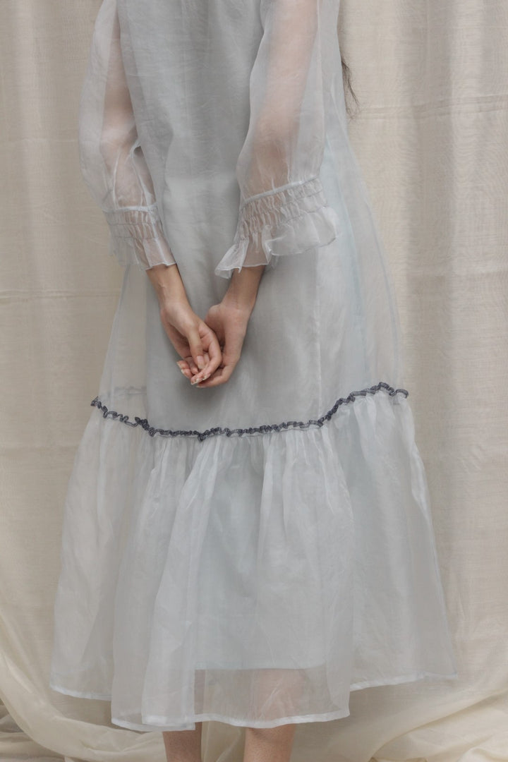 POWDER BLUE ORGANZA GATHER FRILL DRESS