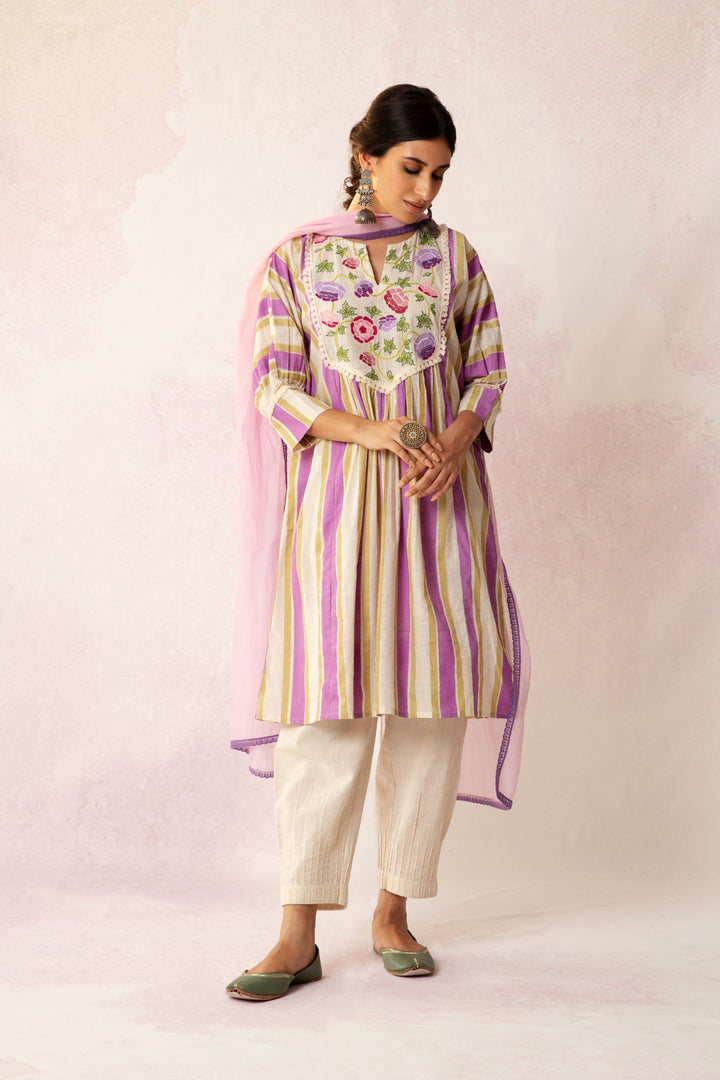 BAHAAR FLORAL STRIPE CAPE SET