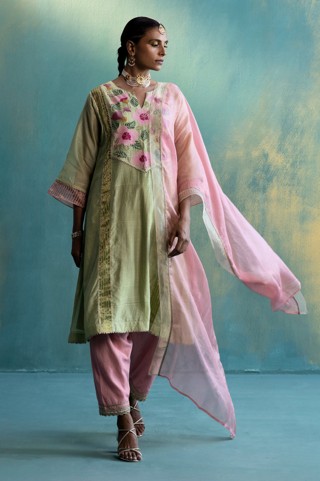 DIL-KASH OLD ROSE KOTA SILK WITH ORGANZA DUPATTA