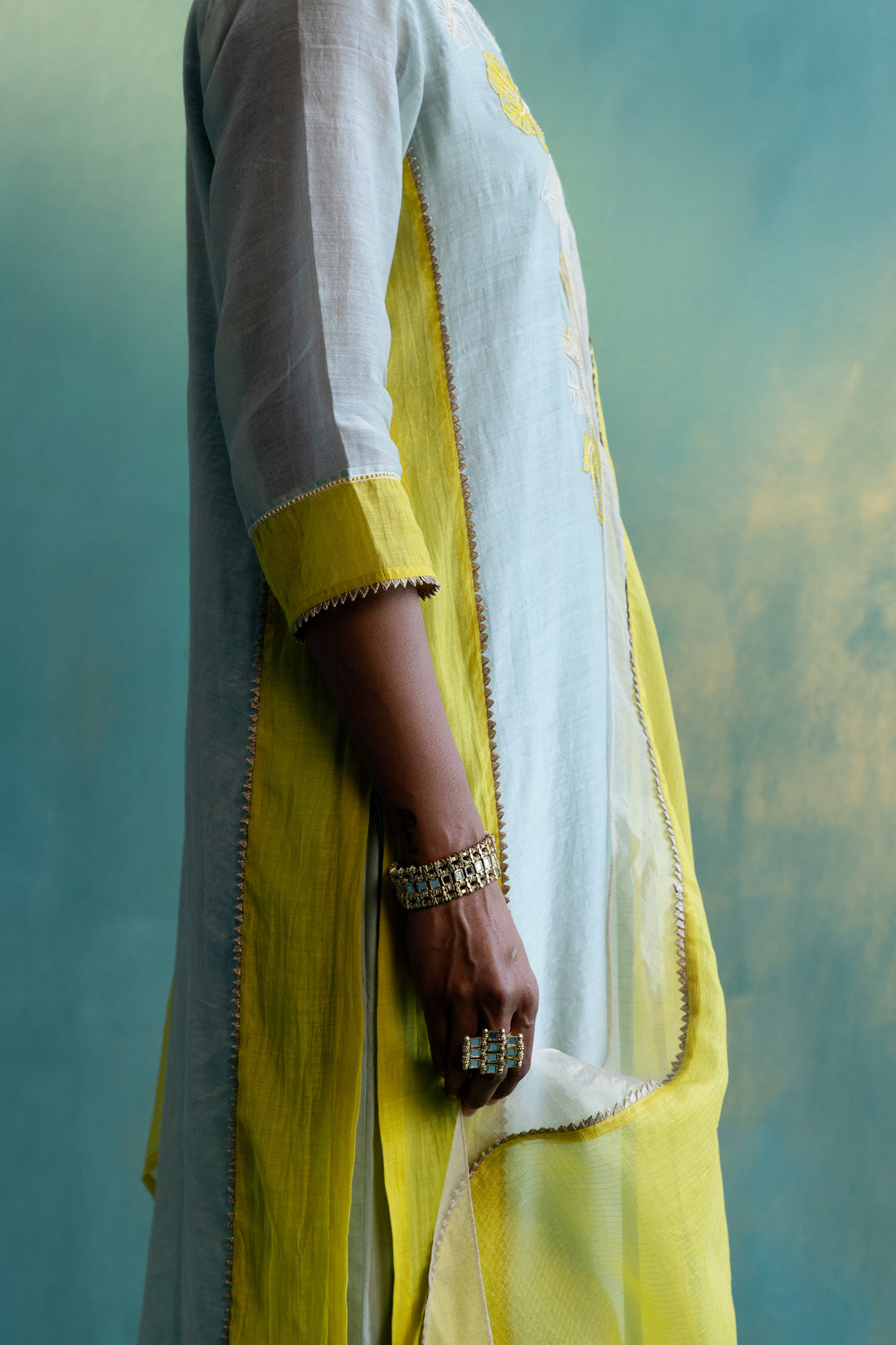 DIL-KASH YELLOW KOTA SILK WITH ORGANZA TISSUE DUPATTA