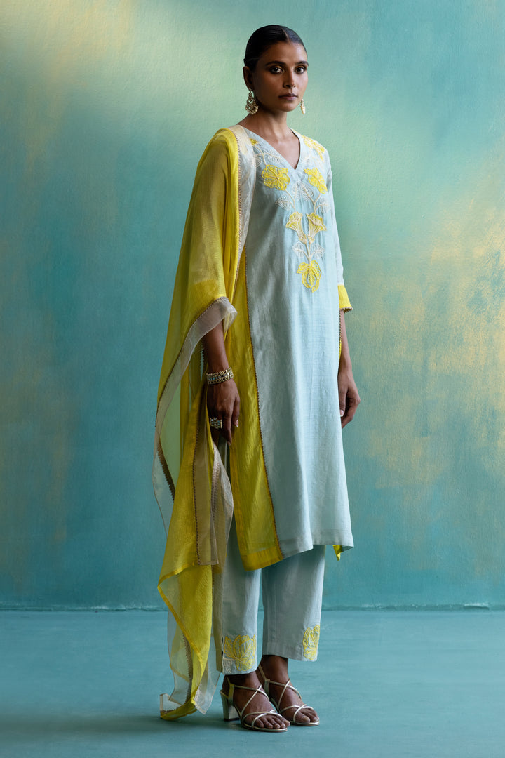 DIL-KASH YELLOW KOTA SILK WITH ORGANZA TISSUE DUPATTA