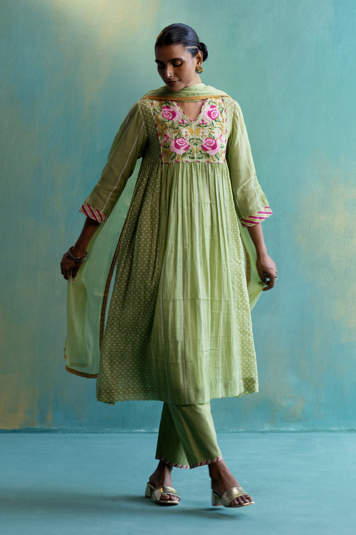 DIL-KASH OLIVE GREEN CHANDERI BORDER DUPATTA