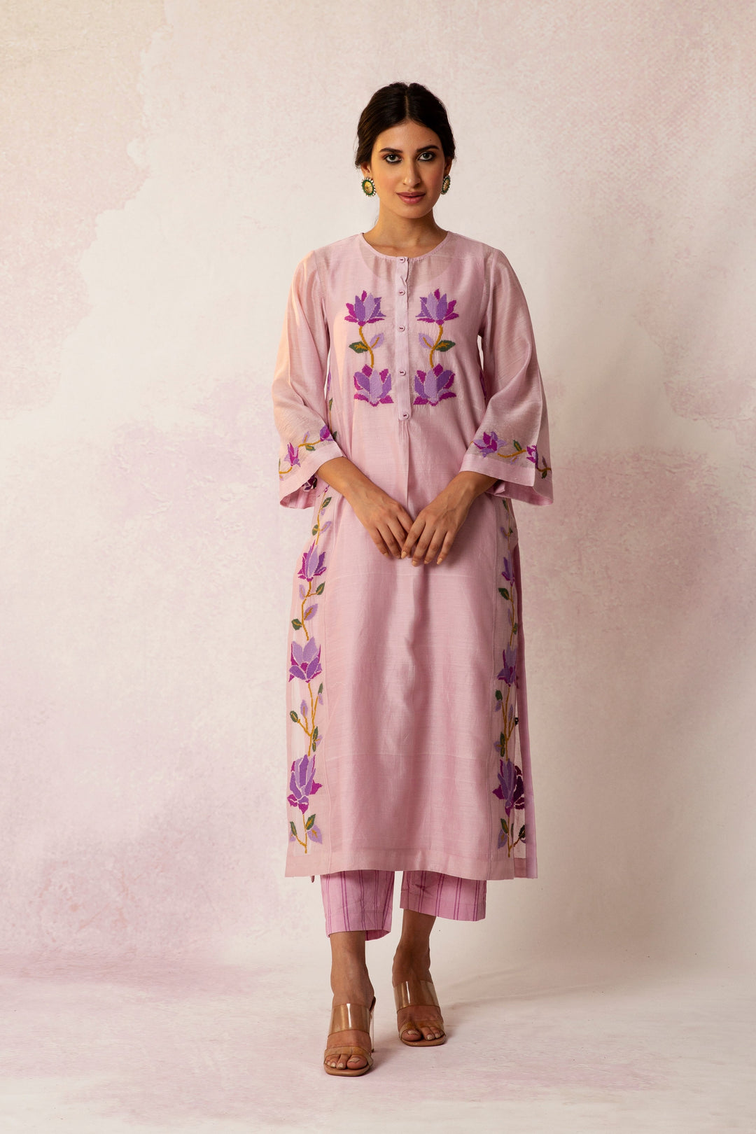 BAHAAR LILAC FLORAL KALI KURTA SET