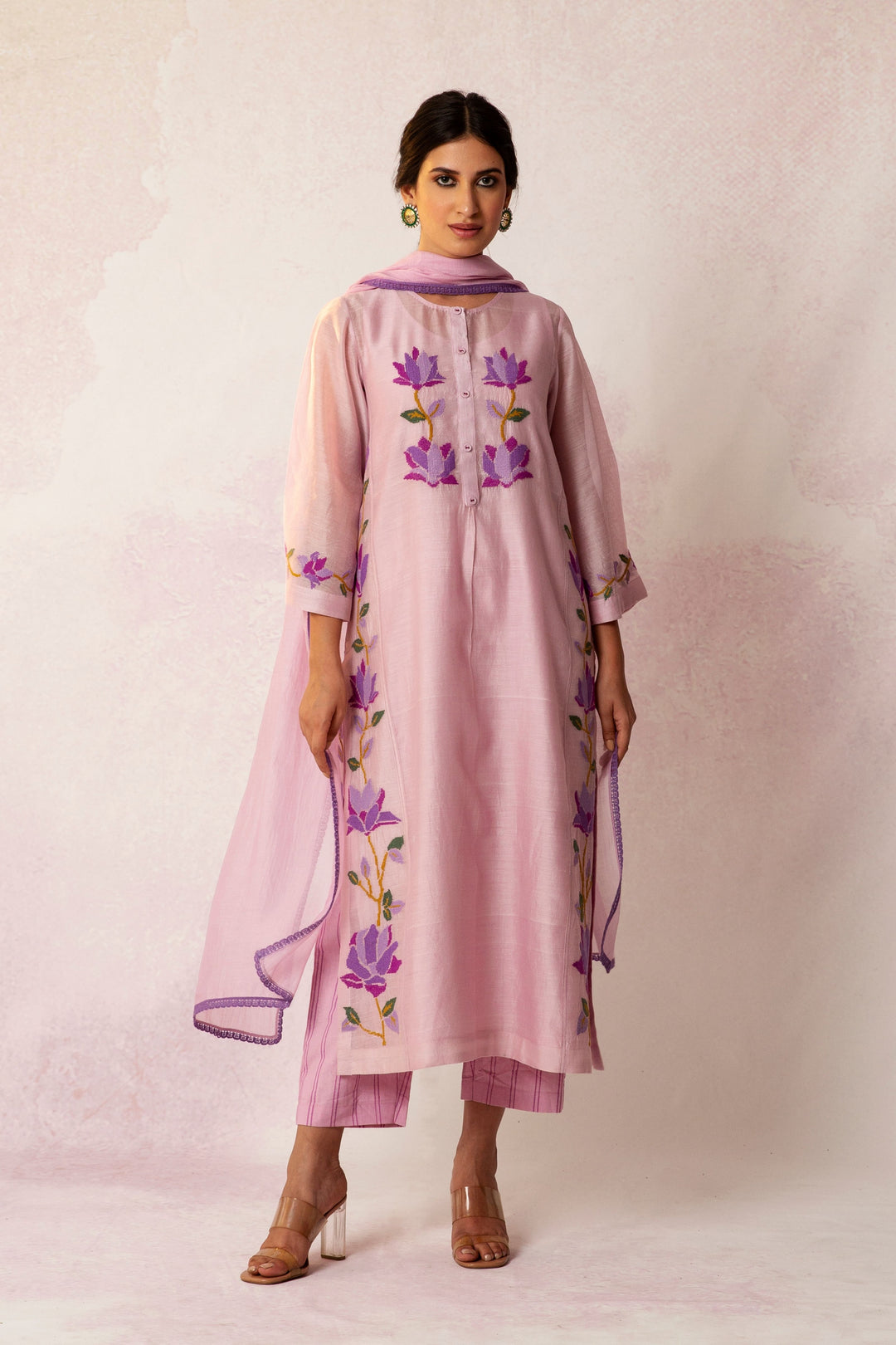 BAHAAR LILAC FLORAL KALI KURTA SET