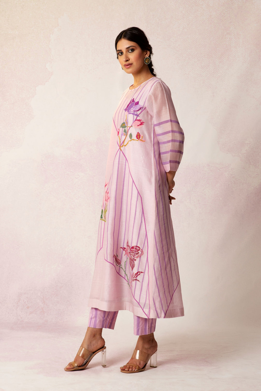 BAHAAR LILAC GRID FLORAL KURTA SET