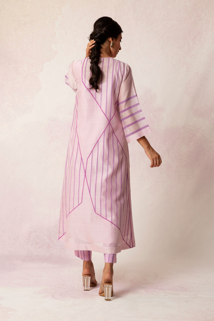 BAHAAR LILAC GRID FLORAL KURTA SET