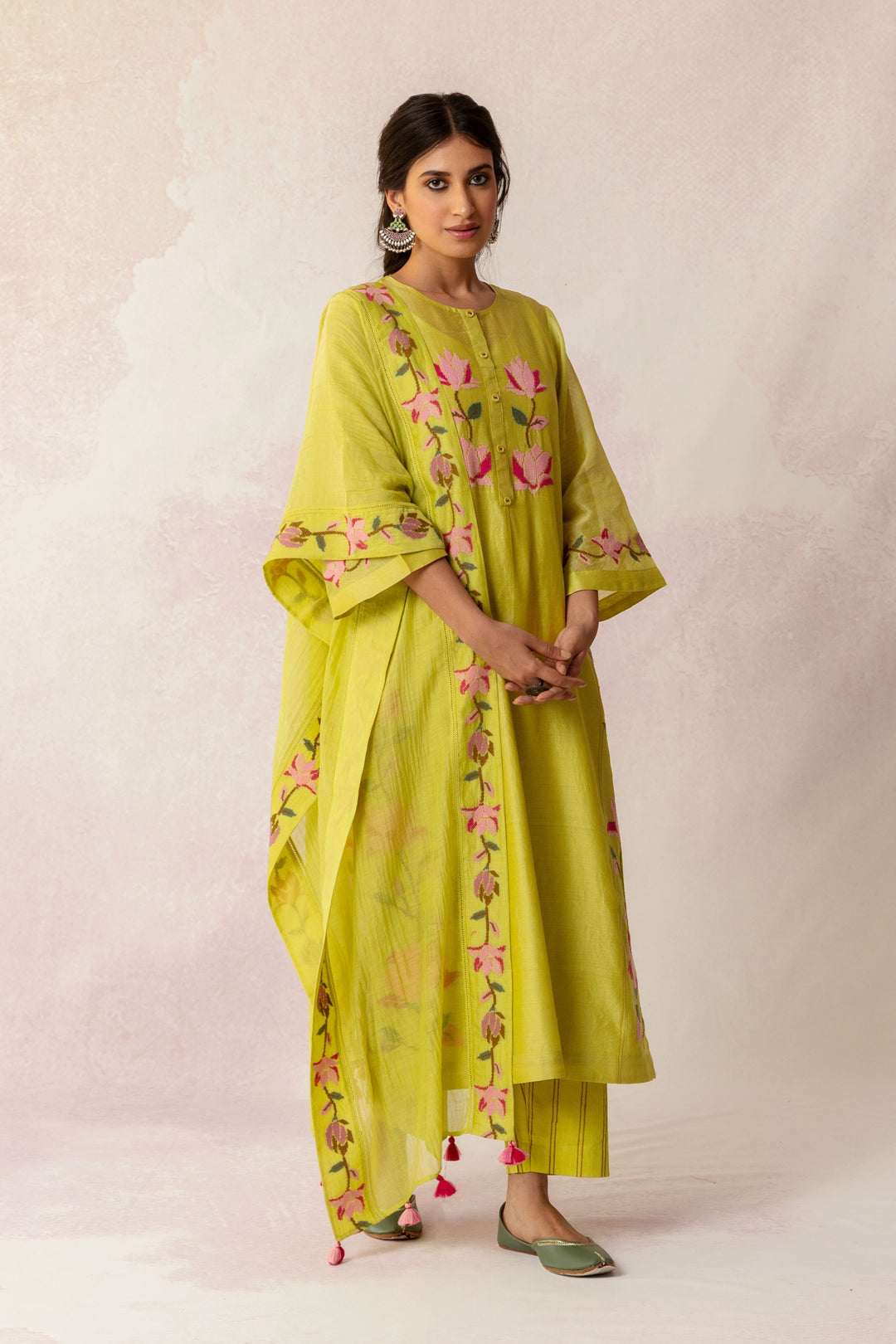 BAHAAR OLIVE EMBROIDERED BORDER DUPATTA