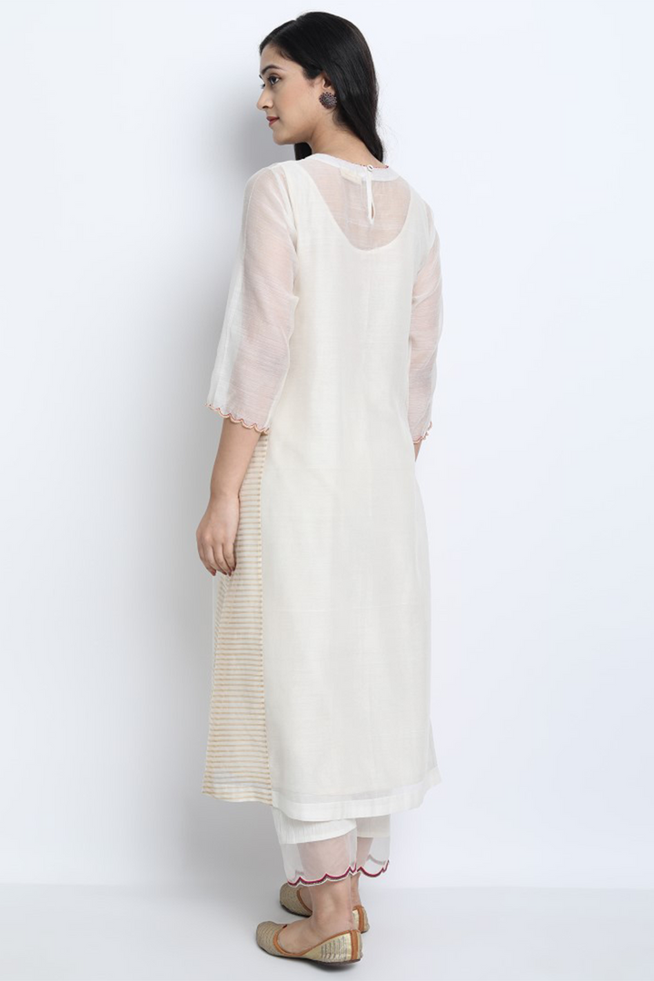 IVORY HANDWOVEN CHANDERI EMBROIDERED PAVITRA KURTA