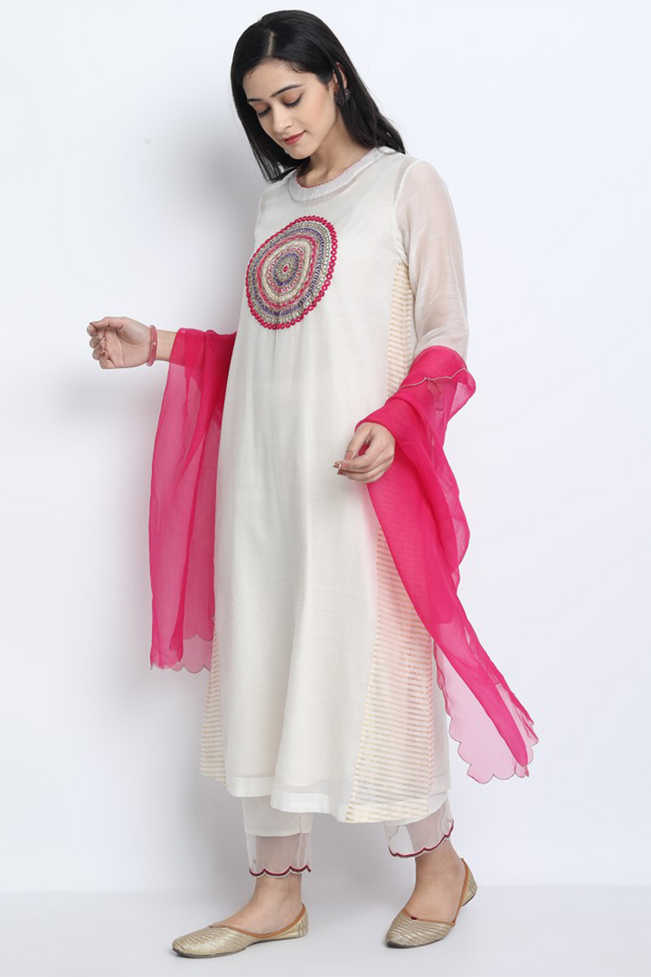 IVORY HANDWOVEN CHANDERI EMBROIDERED PAVITRA KURTA