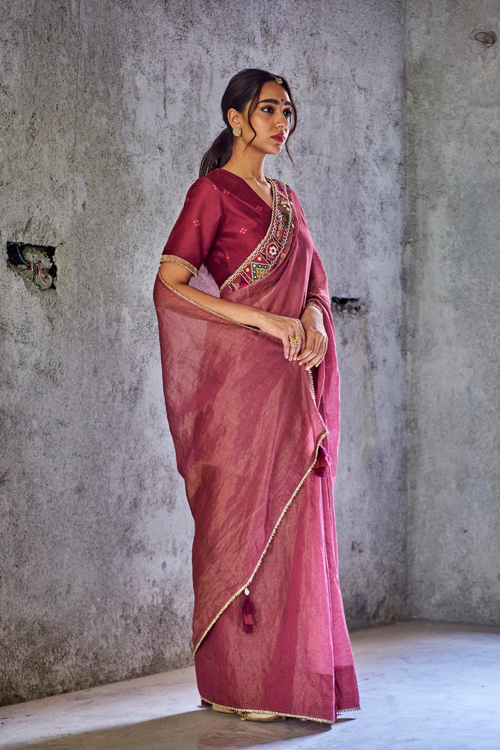 FALSA HANDWOVEN TISSUE CHANDERI EMBROIDERED SHAMBHAVI SAREE