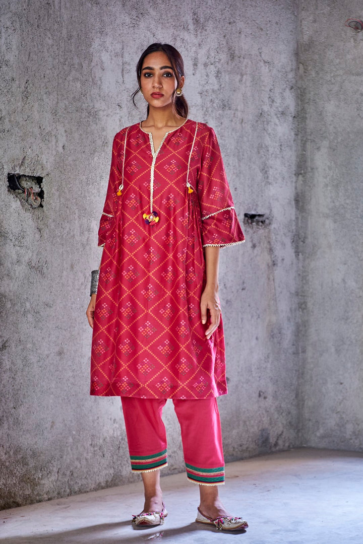 FUCHSIA PINK COTTON PUSHP SALWAR WITH GOTA DETAILING