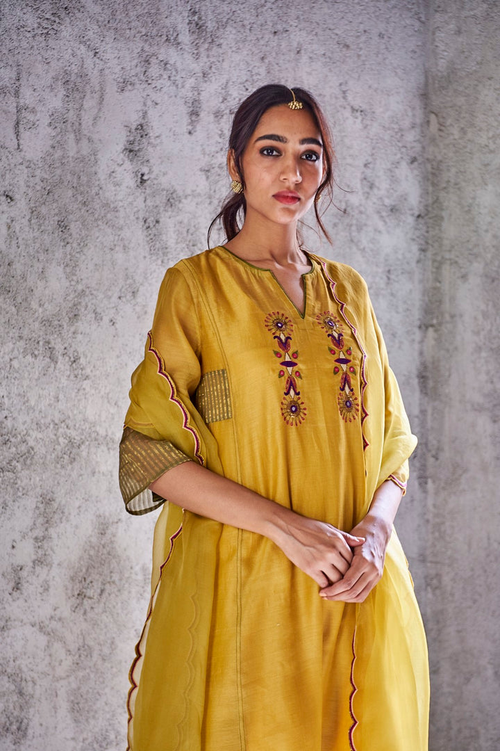 YELLOW MUSTARD COTTON SILK JODHA SALWAR WITH GOTA DETAILING